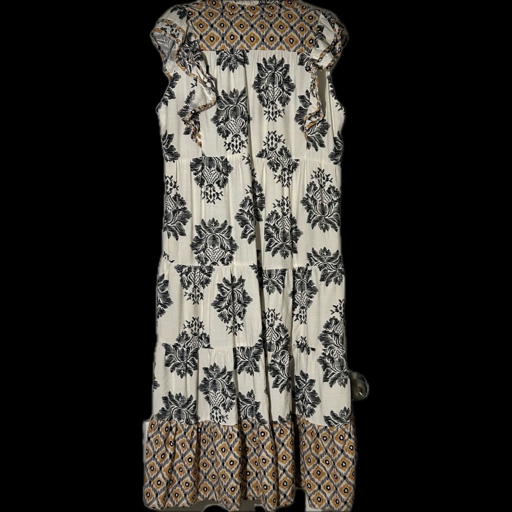 Umgee Black & Gold Patterned Maxi Dress Boho Peasant Cottagecore